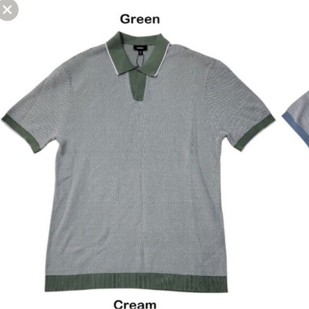 Express Mens V-Neck Knit Polo - Green & Cream